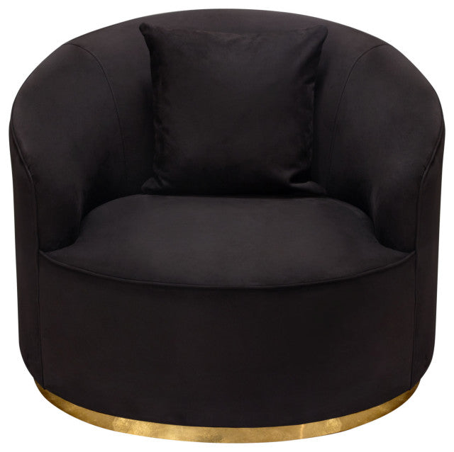 Raven Chair in Black Suede Velvet Brushed Gold Accent Trim By Diamond Sofa