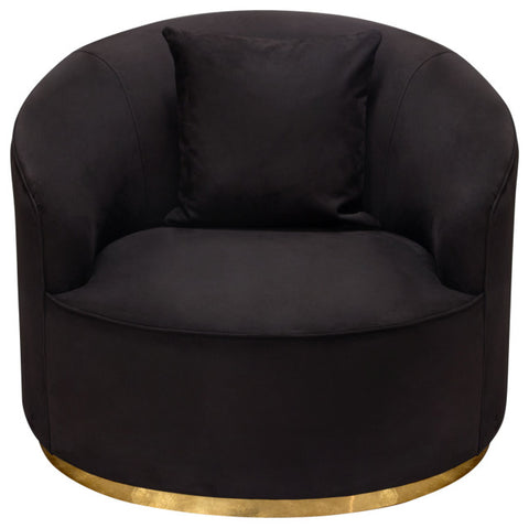 Raven Chair in Black Suede Velvet Brushed Gold Accent Trim By Diamond Sofa