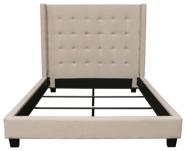 Madison Ave Tufted Wing Eastern King Bed in Sand Button Tufted Fabric By Diamond Sofa