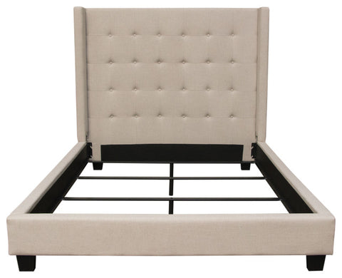 Madison Ave Tufted Wing Eastern King Bed in Sand Button Tufted Fabric By Diamond Sofa