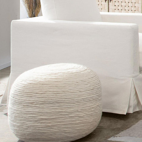Round Pouf in White Dyed Natural Wool By Diamond Sofa