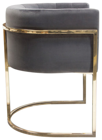 Pandora Dining Chair in Grey Velvet with Polished Gold Frame By Diamond Sofa