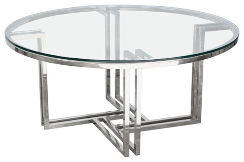 Steel Round Cocktail Table Clear Tempered Glass Top By Diamond Sofa