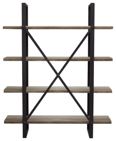 Montana 73" 4-Tiered Shelf Unit in Rustic Oak Finish with Iron Frame By Diamond Sofa