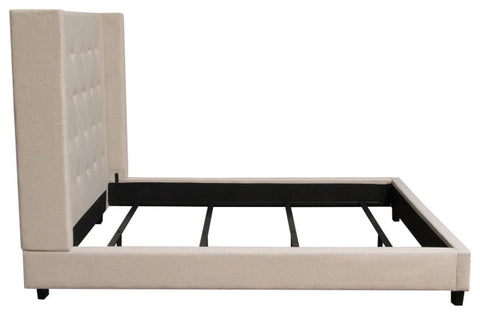 Madison Ave Tufted Wing Queen Bed, Sand Button Tufted Fabric By Diamond Sofa