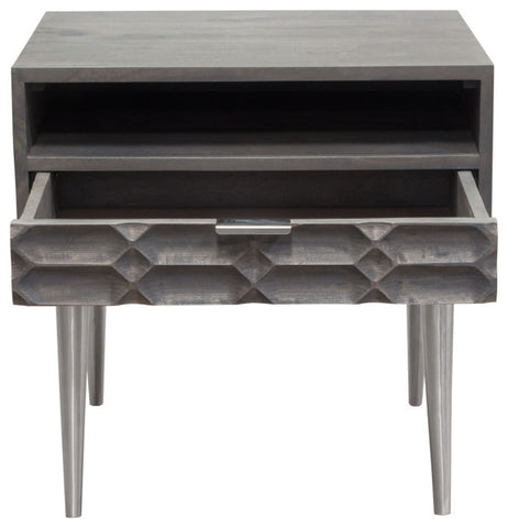 Petra Solid Mango Wood 1-Drawer Accent Table, Smoke Gray Finish With Nickel Legs By Diamond Sofa