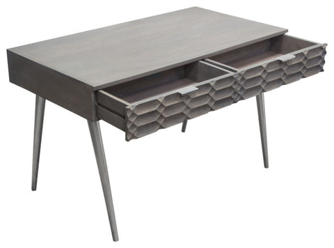 Petra Solid Mango Wood 2-Drawer Writing Desk, Smoke Gray Finish With Nickel Legs By Diamond Sofa