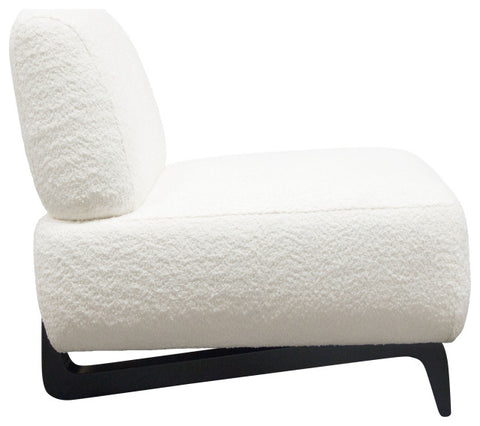 Vesper Armless Chair, Faux White Shearling With Black, Wood Leg Base By Diamond Sofa