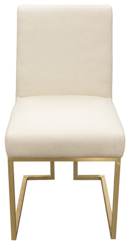 Set of, 2 Skyline Dining Chairs, Cream Fabric With Polished Gold Metal Frame By Diamond Sofa