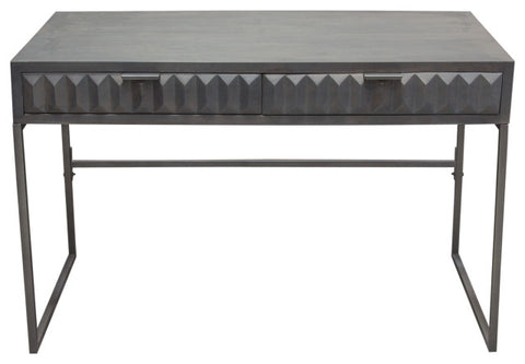 Spectrum 2-Drawer Solid Mango Wood Desk, Smoke Gray With Gun Metal Finished Legs By Diamond Sofa