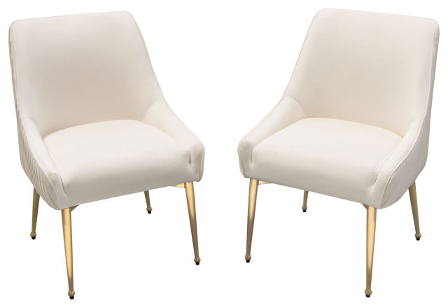 Set of (2) Quinn Dining Chairs Outside Pleat Detail in Cream Velvet By Diamond Sofa
