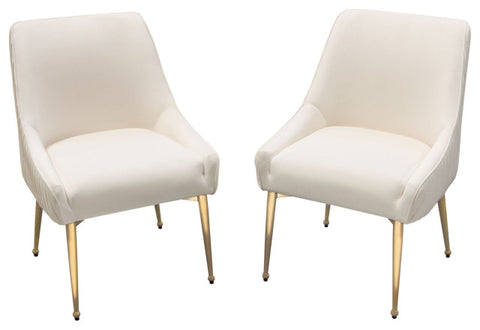 Set of (2) Quinn Dining Chairs Outside Pleat Detail in Cream Velvet By Diamond Sofa