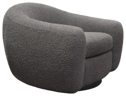 Pascal Swivel Chair in Charcoal Boucle Textured Fabric Contoured Arms & Back By Diamond Sofa
