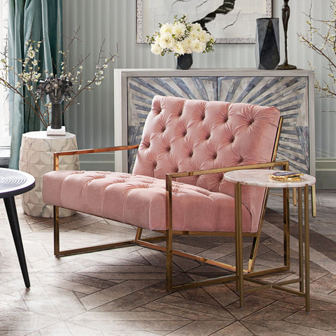Accent Chair, Blush Pink Tufted Velvet Fabric, Gold Stainless Steel Frame By Diamond Sofa