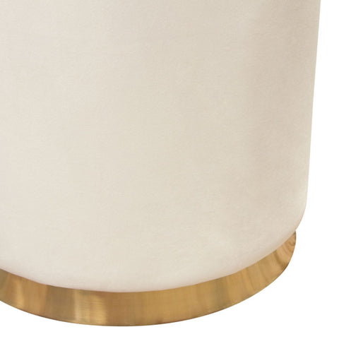 Sorbet Round Accent Ottoman in Cream Velvet Gold Metal Band Accent By Diamond Sofa