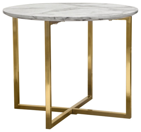 Vida 24" Round End Table With Faux Marble Top and Brushed Gold Metal Frame By Diamond Sofa