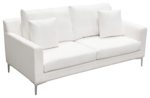 Seattle Loose Back Loveseat in White Linen Polished Silver Metal Leg By Diamond Sofa