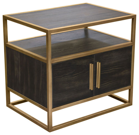 Empire 2-Door End Table in Dark Brown Veneer Hand brushed Gold Metal Frame By Diamond Sofa