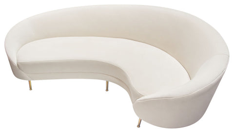 Celine Curved Sofa with Contoured Back in Light Cream Velvet & Gold Metal Legs By Diamond Sofa