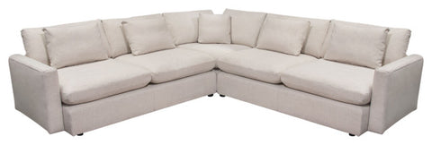 Arcadia 3PC Corner Sectional Feather Down Seating in Cream Fabric By Diamond Sofa
