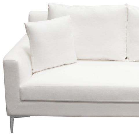 Seattle Loose Back Sofa in White Linen Polished Silver Metal Leg By Diamond Sofa