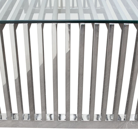 SOHO Rectangular Stainless Steel Cocktail Table Clear, Tempered Glass Top By Diamond Sofa