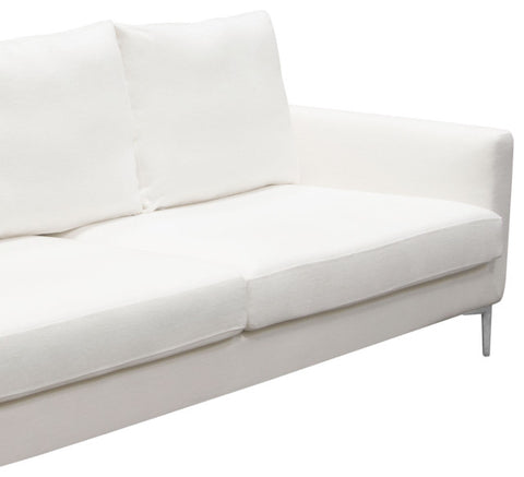 Seattle Loose Back Sofa in White Linen Polished Silver Metal Leg By Diamond Sofa