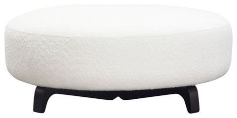 Vesper Round Ottoman, Faux White Shearling, Black Wood Leg Base By Diamond Sofa