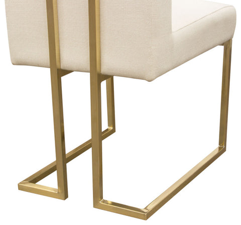 Set of, 2 Skyline Dining Chairs, Cream Fabric With Polished Gold Metal Frame By Diamond Sofa