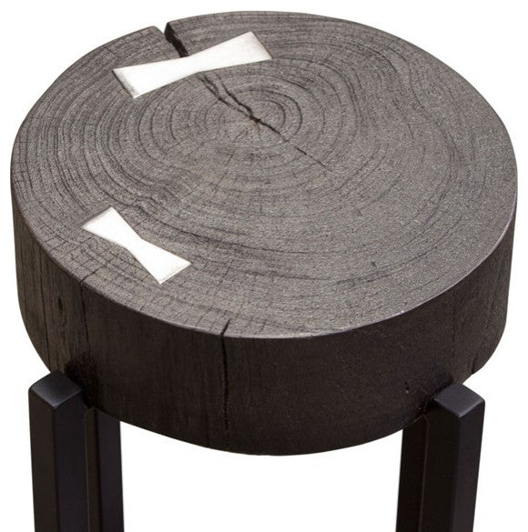 Alex Large 25" Accent Table Solid Mango Wood Top Espresso Silver Metal Inlay By Diamond Sofa