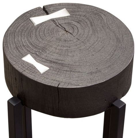 Alex Large 25" Accent Table Solid Mango Wood Top Espresso Silver Metal Inlay By Diamond Sofa