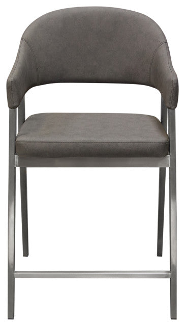 Set of Two Counter Height Chairs, Grey Leatherette With Brushed Steel Leg By Diamond Sofa