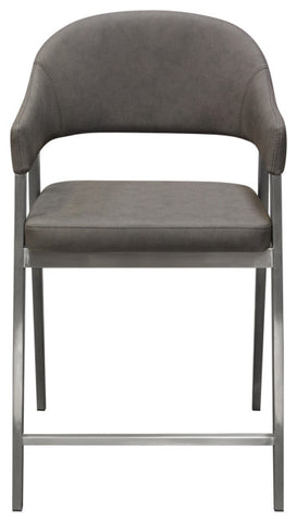 Set of Two Counter Height Chairs, Grey Leatherette With Brushed Steel Leg By Diamond Sofa