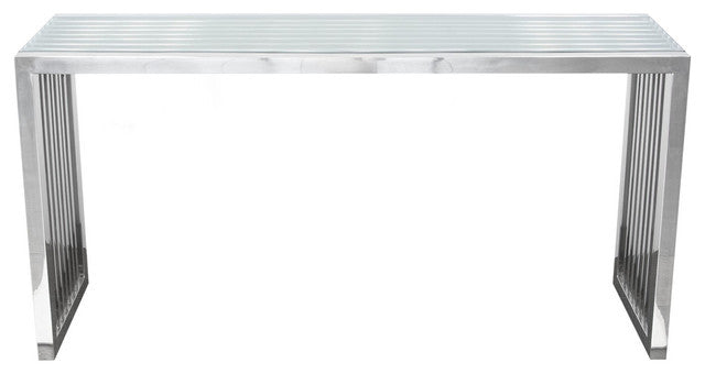 Soho Rectangular Stainless Steel Console Table With Tempered Glass Top By Diamond Sofa