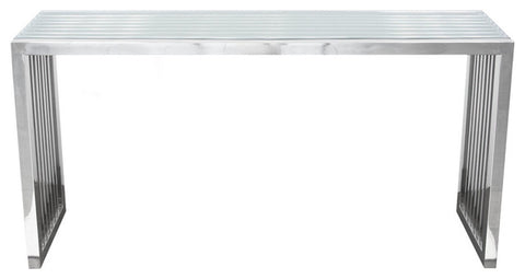 Soho Rectangular Stainless Steel Console Table With Tempered Glass Top By Diamond Sofa