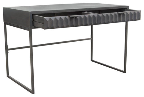 Spectrum 2-Drawer Solid Mango Wood Desk, Smoke Gray With Gun Metal Finished Legs By Diamond Sofa