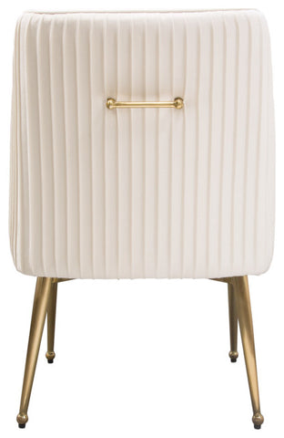 Dining Chairs With Vertical Outside Pleat Detail, Contoured Arm, Cream Velvet By Diamond Sofa