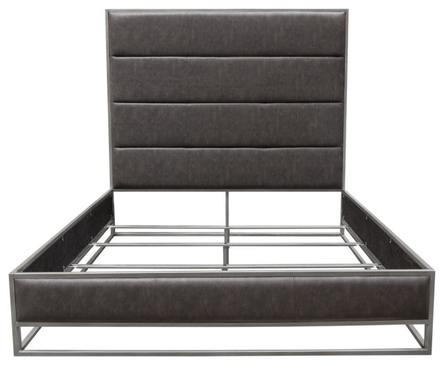 Empire Eastern King Bed in Weathered Grey PU Hand brushed Silver Metal Frame By Diamond Sofa