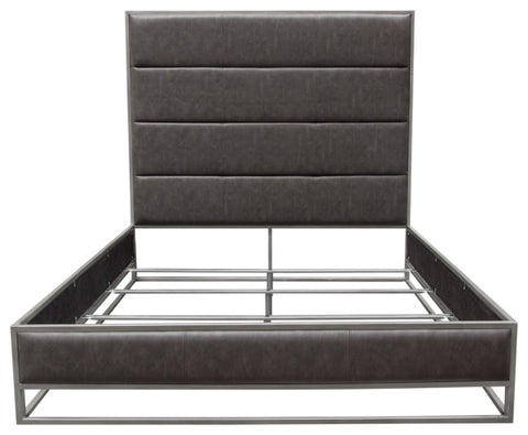 Empire Eastern King Bed in Weathered Grey PU Hand brushed Silver Metal Frame By Diamond Sofa