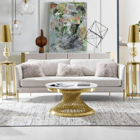 Lane Sofa in Light Cream Fabric with Gold Metal Legs By Diamond Sofa