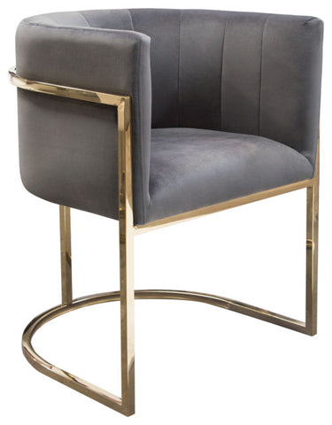Pandora Dining Chair in Grey Velvet with Polished Gold Frame By Diamond Sofa