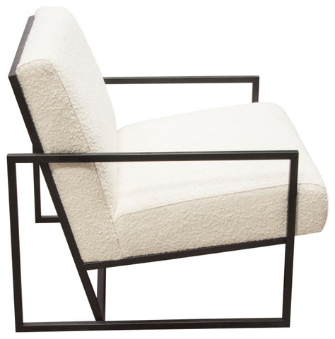 Luxe Accent Chair in Bone Boucle Textured Fabric with Black Powder Coat Frame By Diamond Sofa