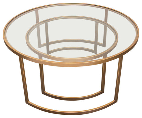 Lane 2PC Round Nesting Set in Brushed Gold Frame Clear Tempered Glass Tops By Diamond Sofa