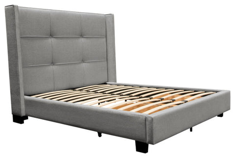 Beverly Eastern King Bed with Integrated Footboard Storage Wings in Grey Fabric By Diamond Sofa