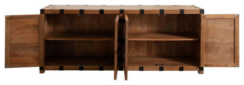 Oxford Solid Mango Wood 4-Door Sideboard in Oak Finish By Diamond Sofa