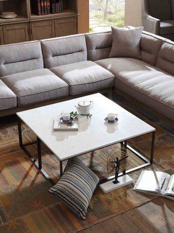 Surface Square Cocktail Table With Metal Base, White By Diamond Sofa
