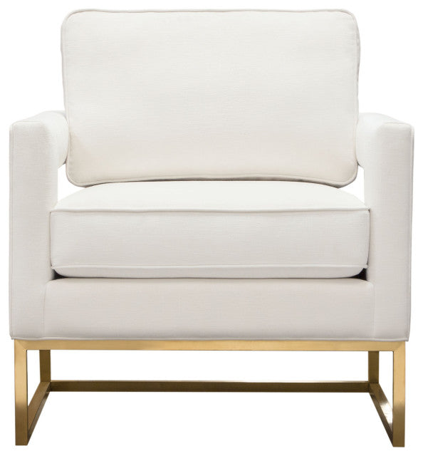 Lake Accent Chair, White Performance Fabric, Gold Metal Base By Diamond Sofa
