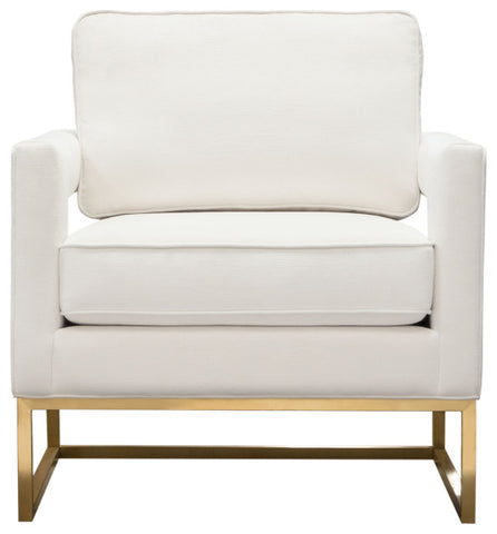 Lake Accent Chair, White Performance Fabric, Gold Metal Base By Diamond Sofa