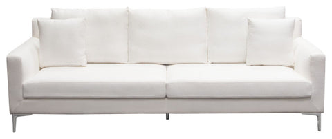 Seattle Loose Back Sofa in White Linen Polished Silver Metal Leg By Diamond Sofa