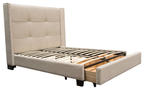 Queen Bed With Integrated Footboard Storage Unit and Accent Wings, Sand Fabric By Diamond Sofa